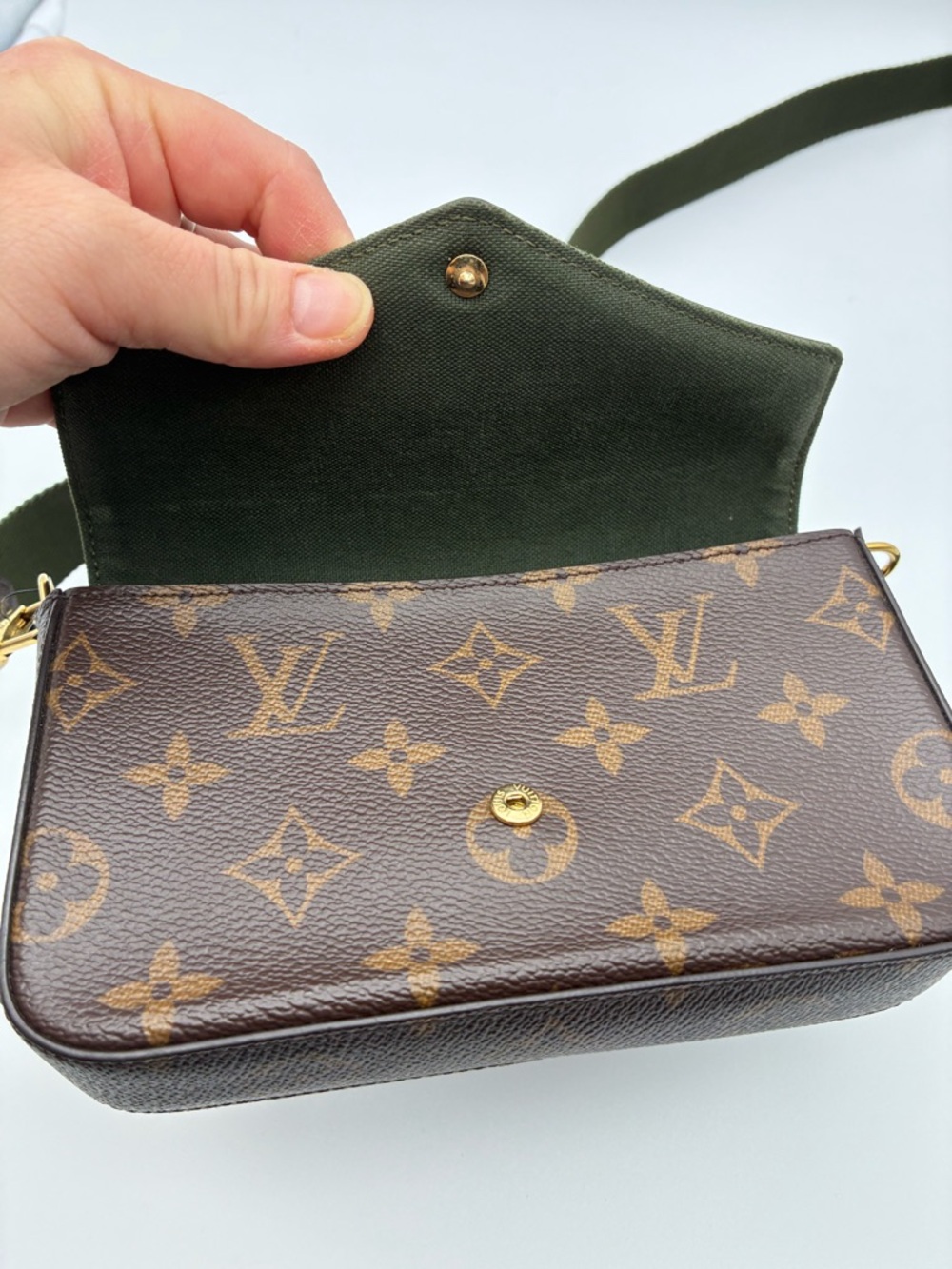 Louis Vuitton Monogram felicie pochette green strap & go w/ mini wallet with COA - Picture 7 of 15
